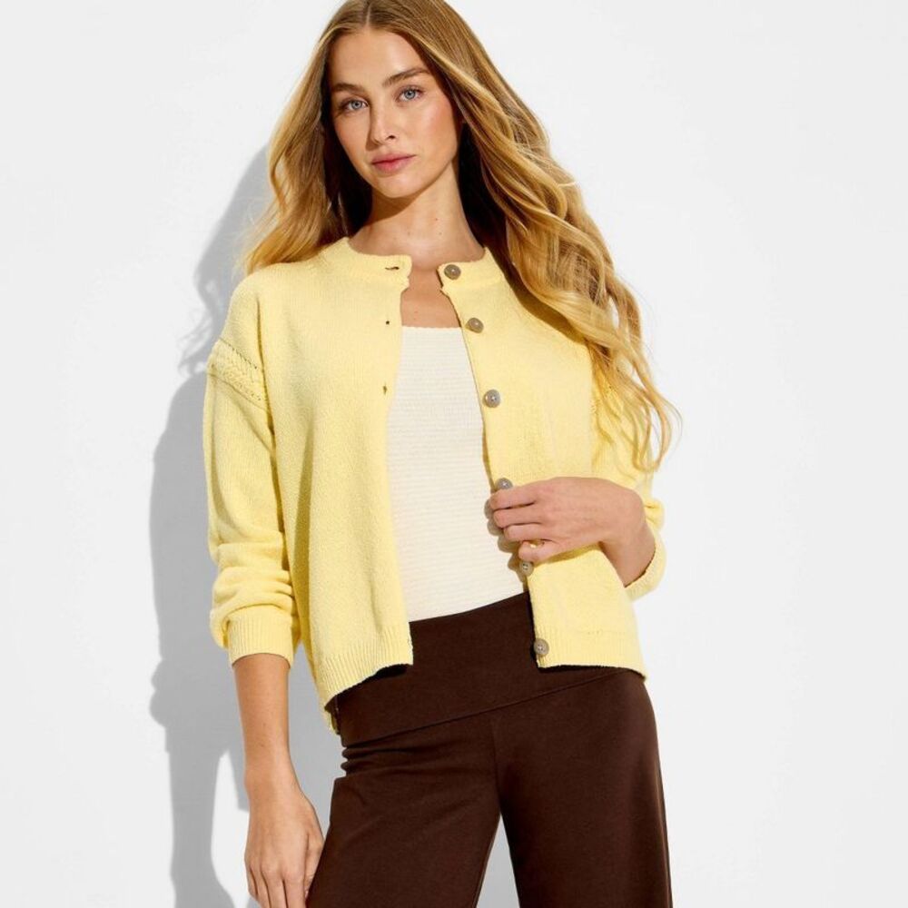 Women's Crewneck Cable Trim Cardigan - Wild Fable Yellow XS
